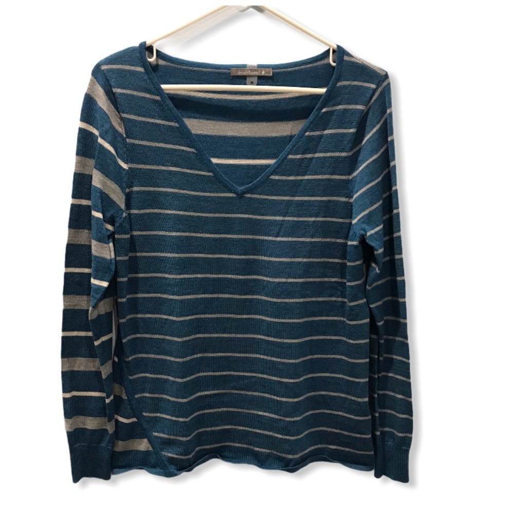 EUC Smartwool V-Neck Striped Wool Blue Sweater